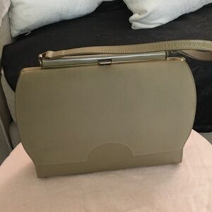 Structured Olive Shoulder Bag with Top Clasp